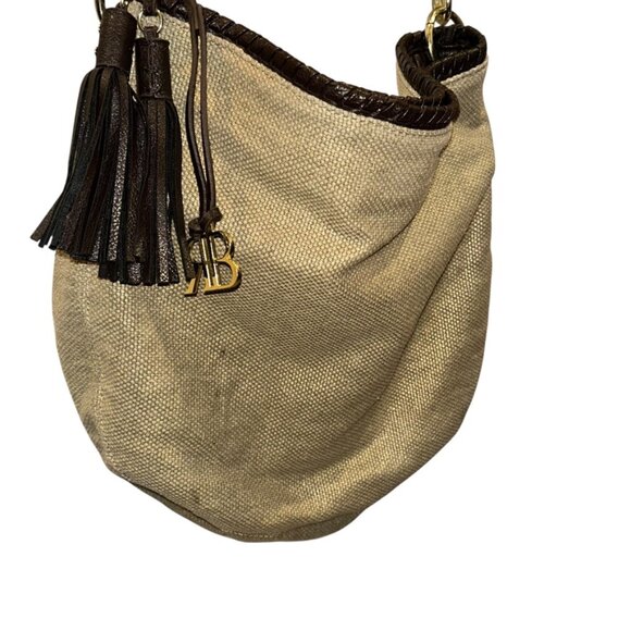 Banana Repblic woven shimmer metallic brown leather satchel bag purse main image 2